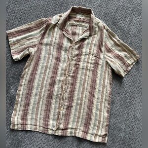 Lucky Brand Men's Striped Button Down Shirt - Cream and Brown